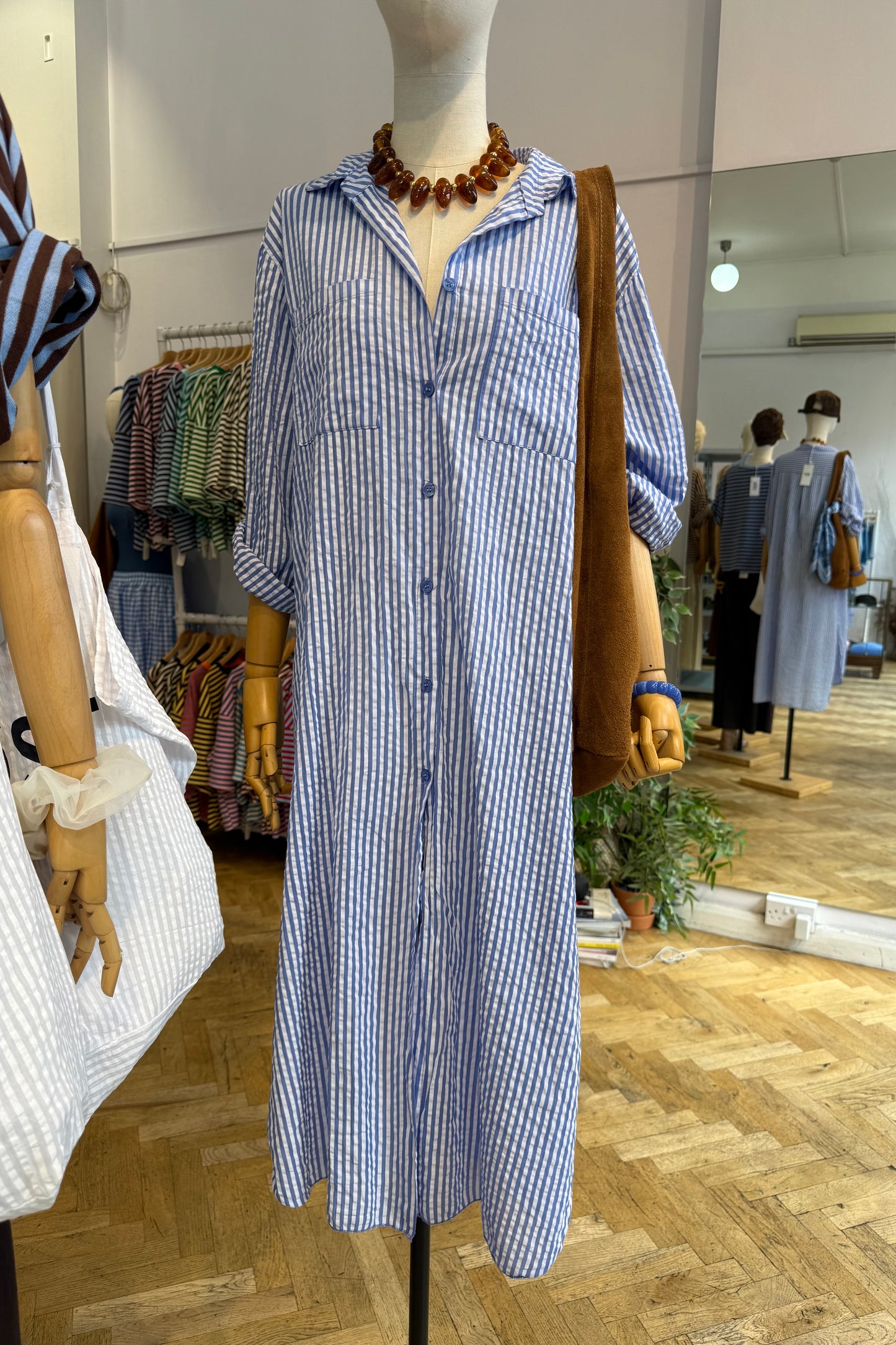 Helene Striped Shirt Dress -Blue - Øst London