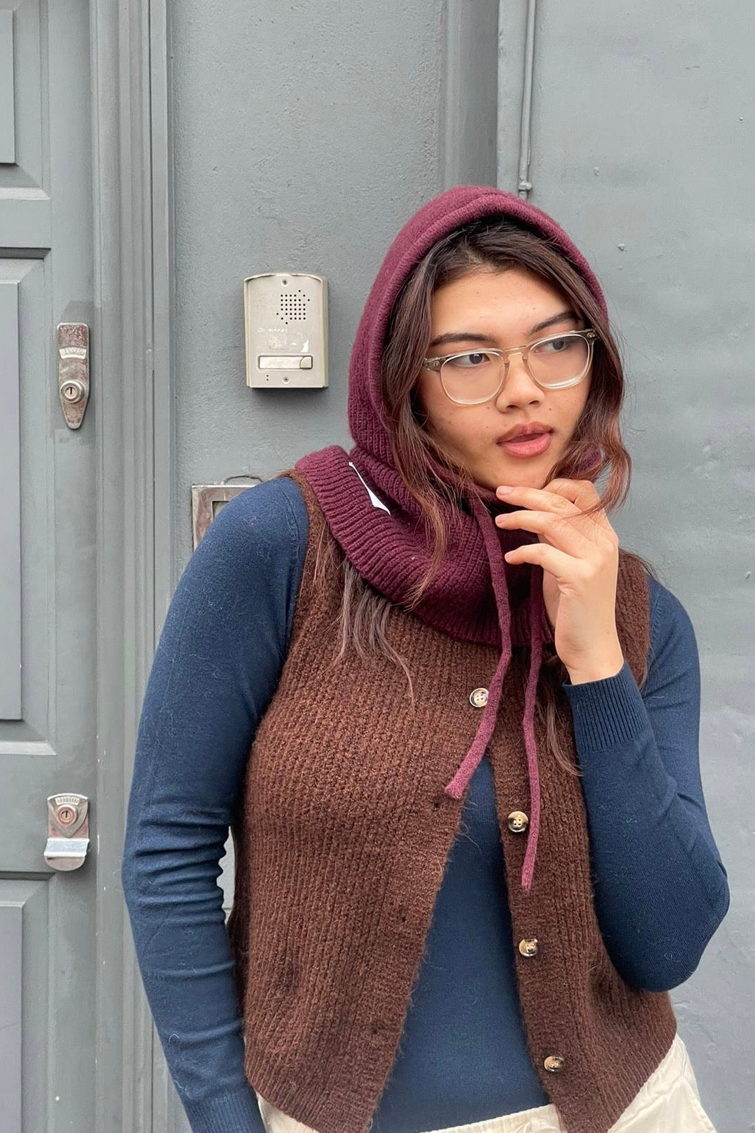 cashmere balaclava Hood Bordeaux, wool waistcoat