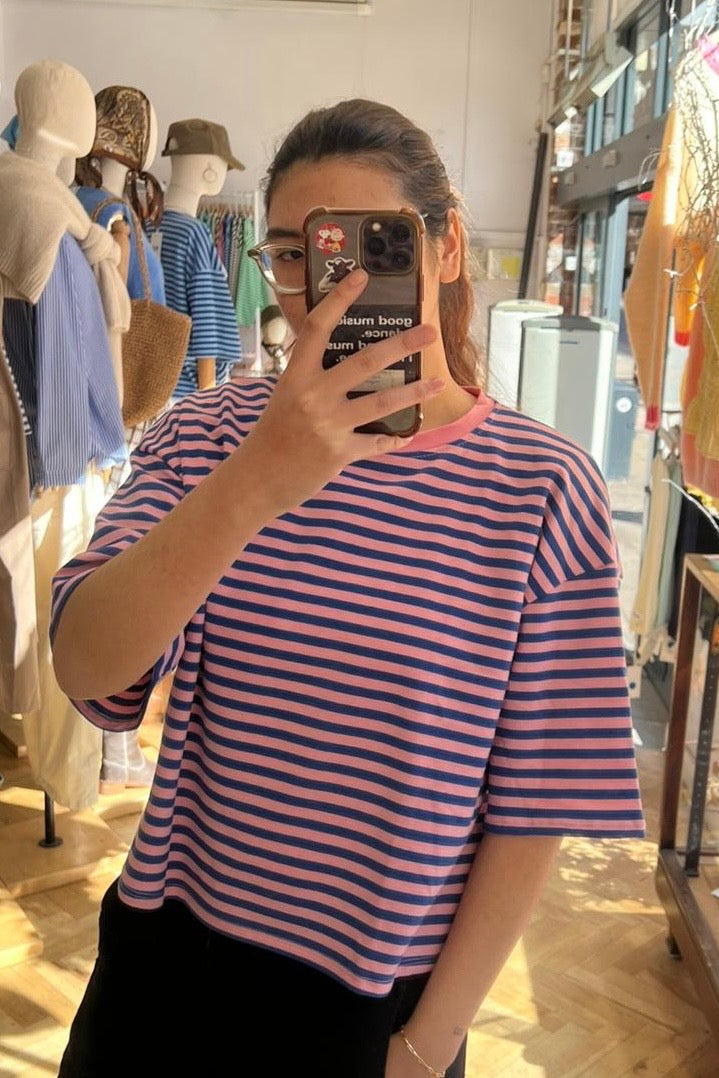 Else Striped T-Shirt -Royal/Pink - Øst London