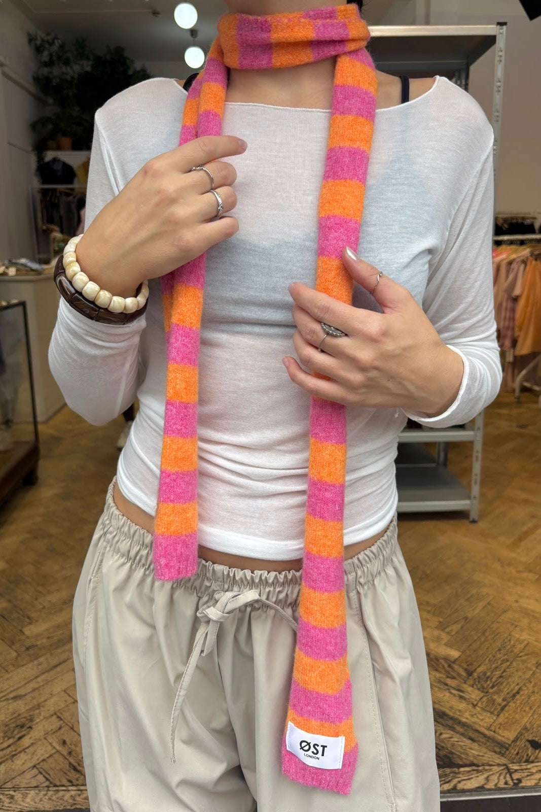 Gunhild Skinny Scarf -Pink/Orange