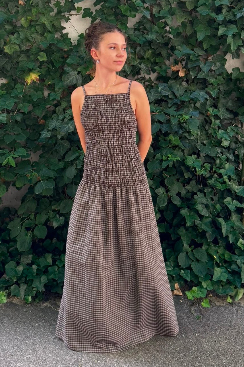 Leonora Smocked Strap Dress -Brown - Øst London