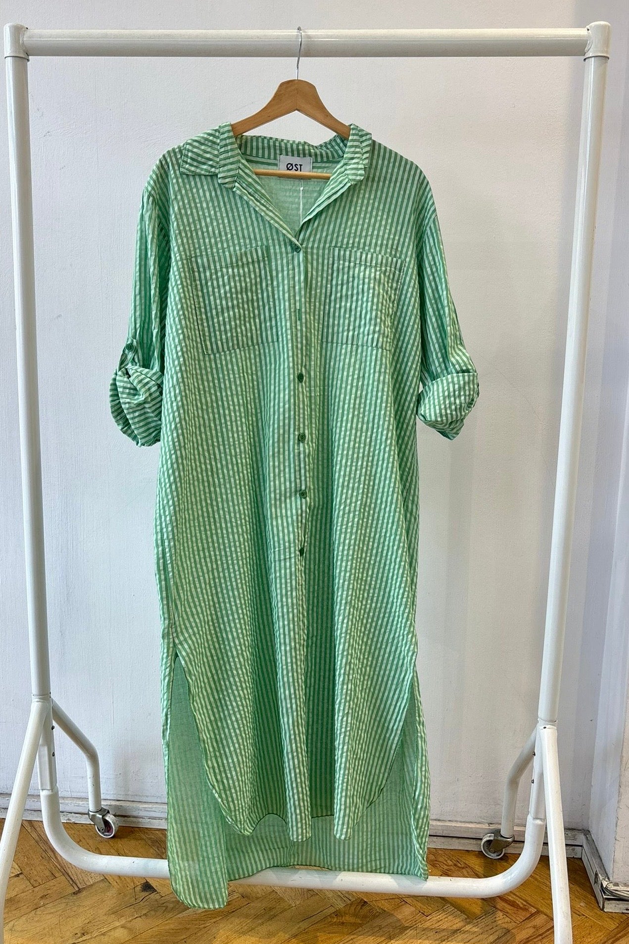 Helene Striped Shirt Dress -Green - Øst London