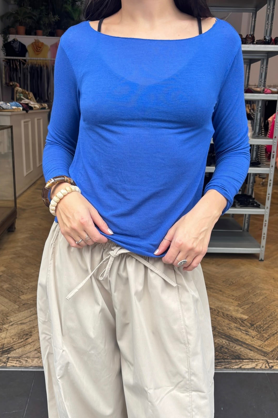 Sandra Cashmere Base Layer Wide Neck Top -Royal