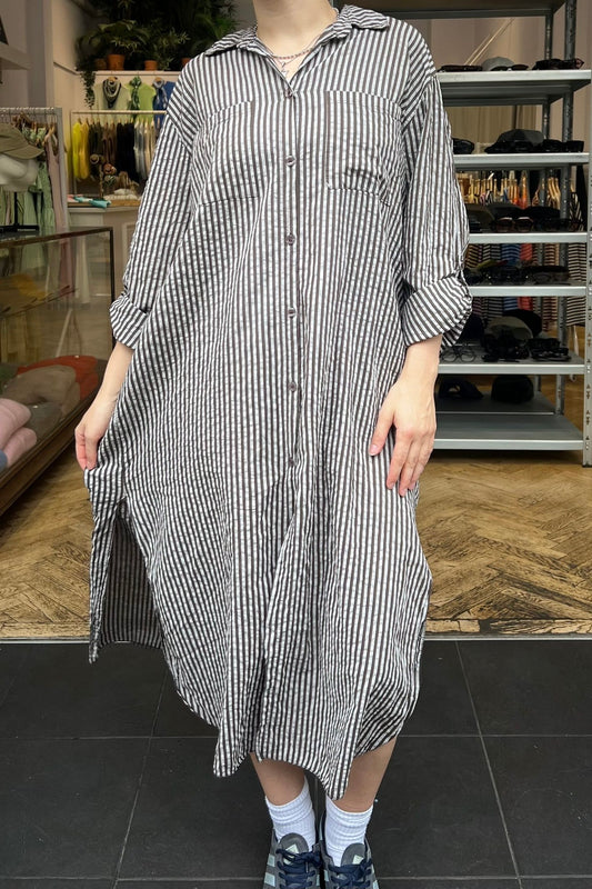 Helene Striped Shirt Dress -Chocolate - Øst London