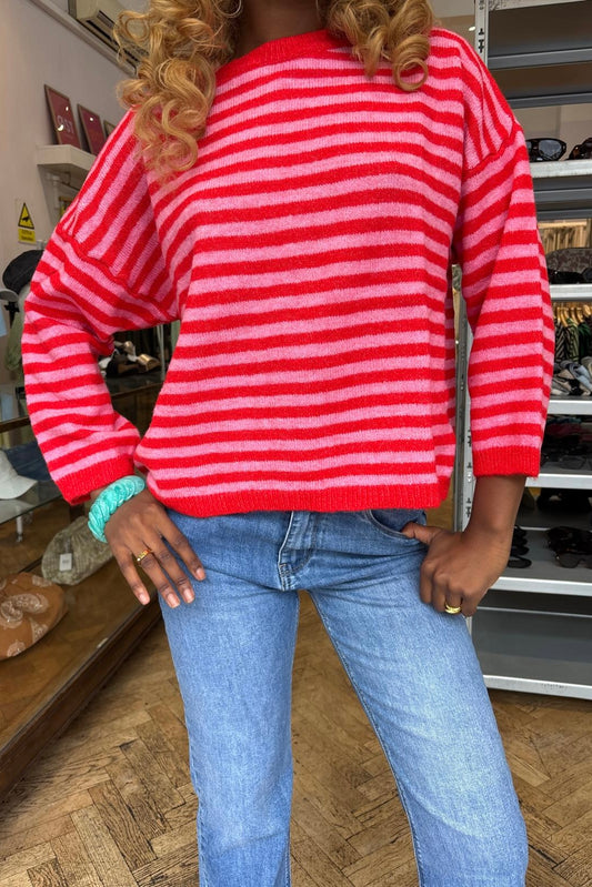 Ea Striped Crewneck Jumper -Red/Pink