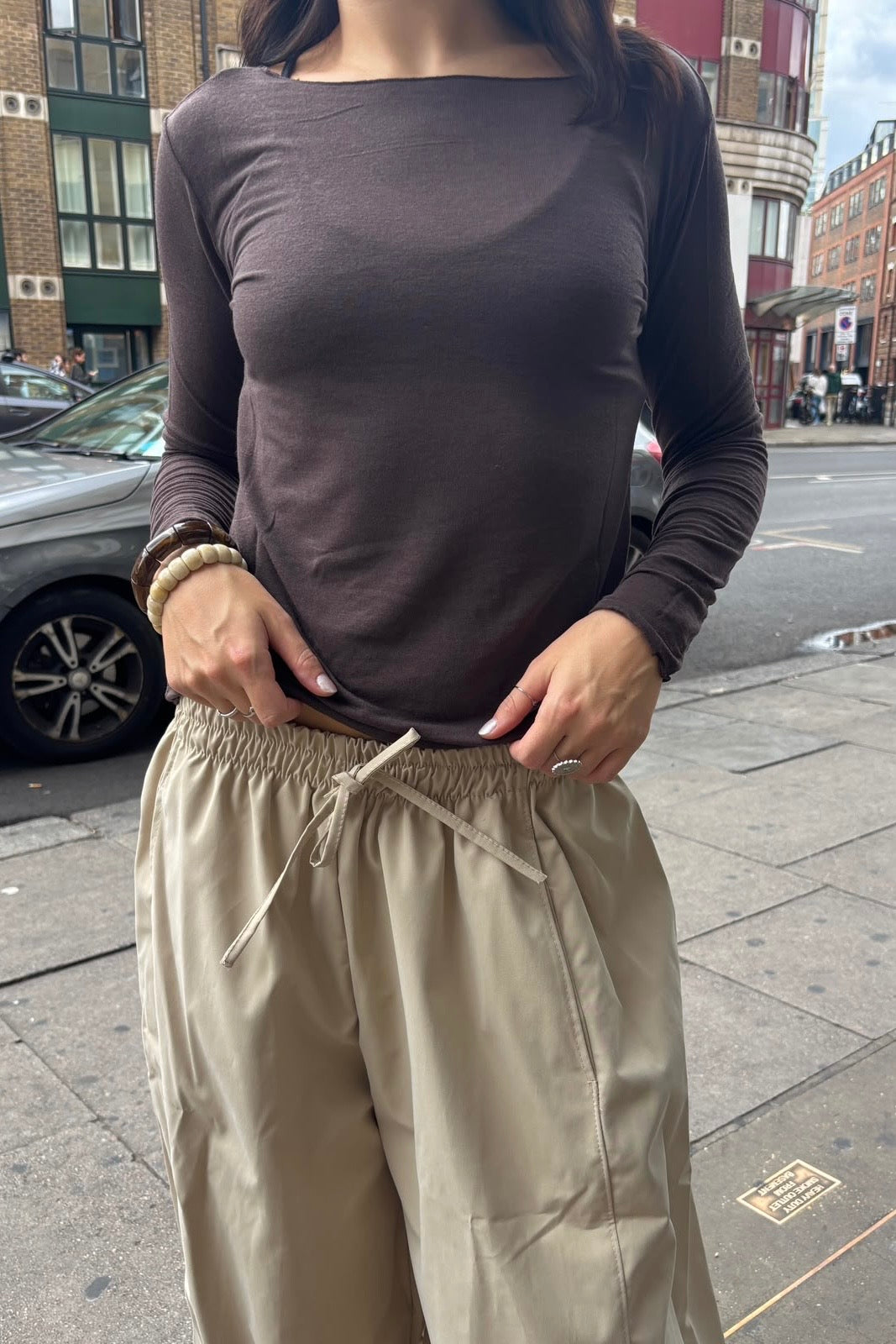 Sandra Cashmere Base Layer Wide Neck Top -Brown