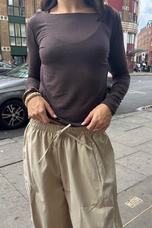 Sandra Cashmere Base Layer Wide Neck Top -Brown - Øst London