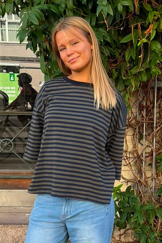 Else Striped T-Shirt -Khaki/Navy - Øst London