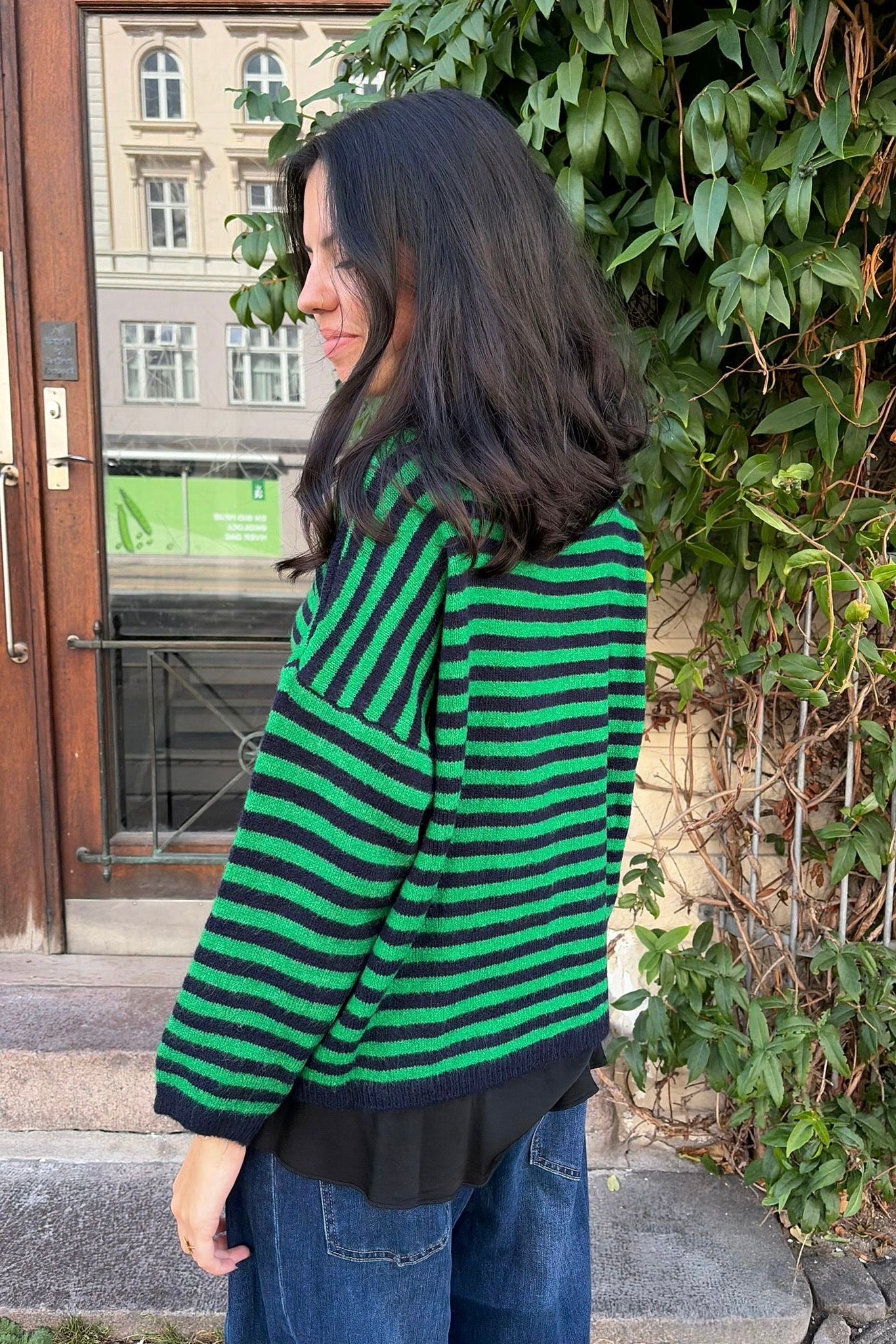 Ea Striped Crewneck Jumper -Navy/Green