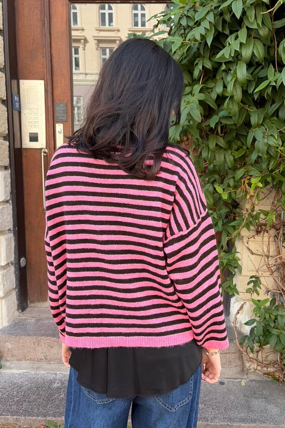 Ea Striped Crewneck Jumper -Pink/Brown