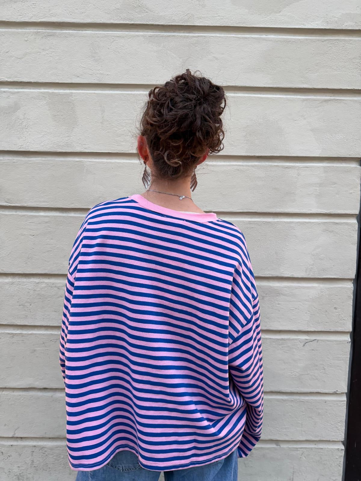 Anna Crewneck -Light Pink/Royal - Øst London