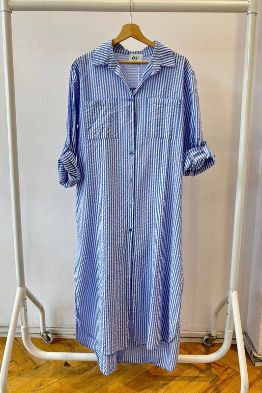Helene Striped Shirt Dress -Blue