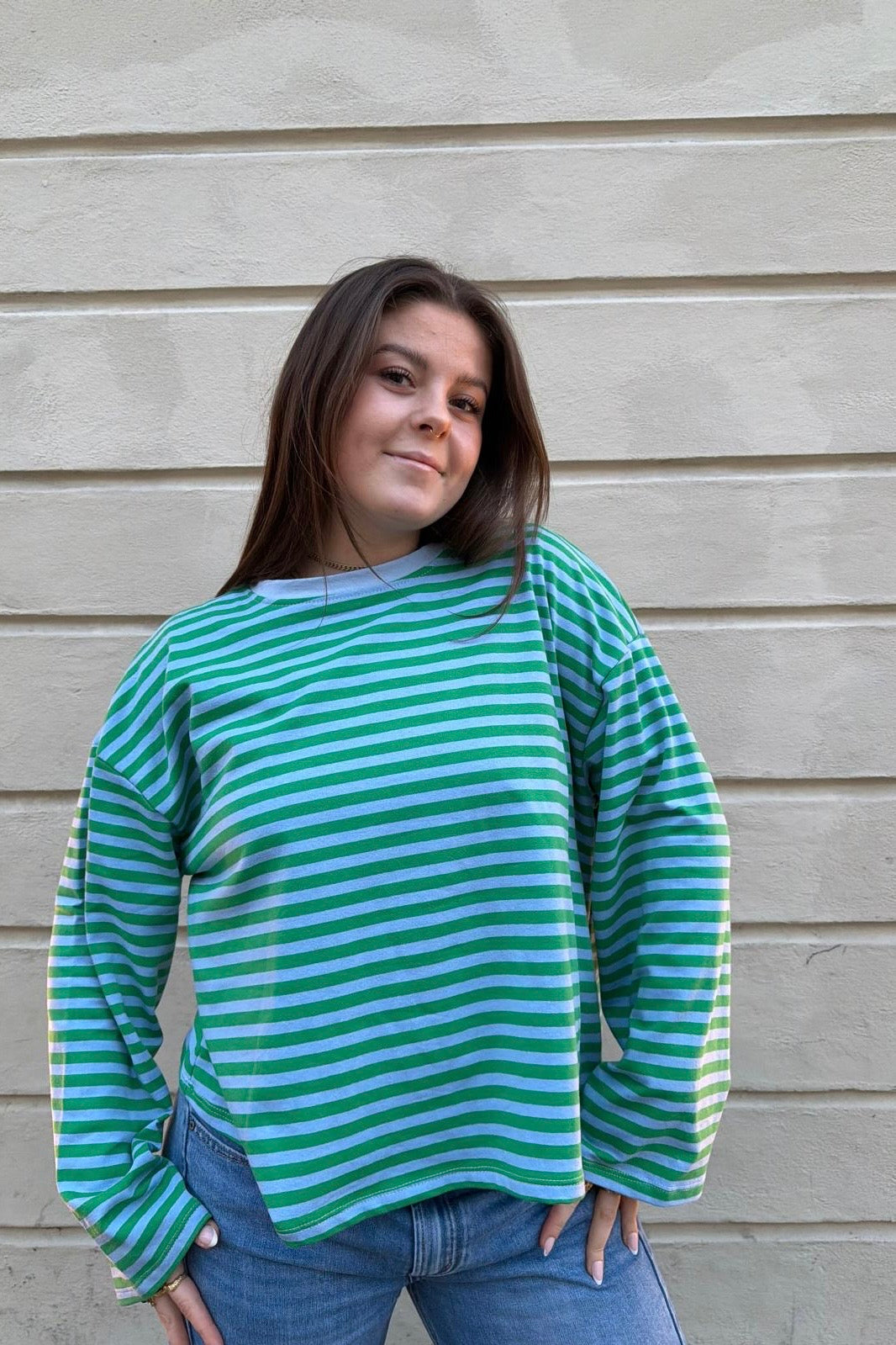 Anna Crewneck -Green/Blue - Øst London