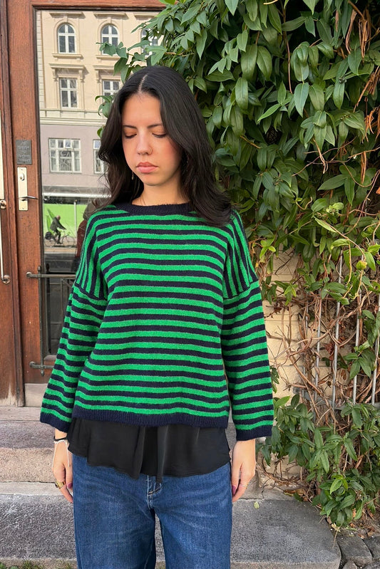 Ea Striped Crewneck Jumper -Navy/Green