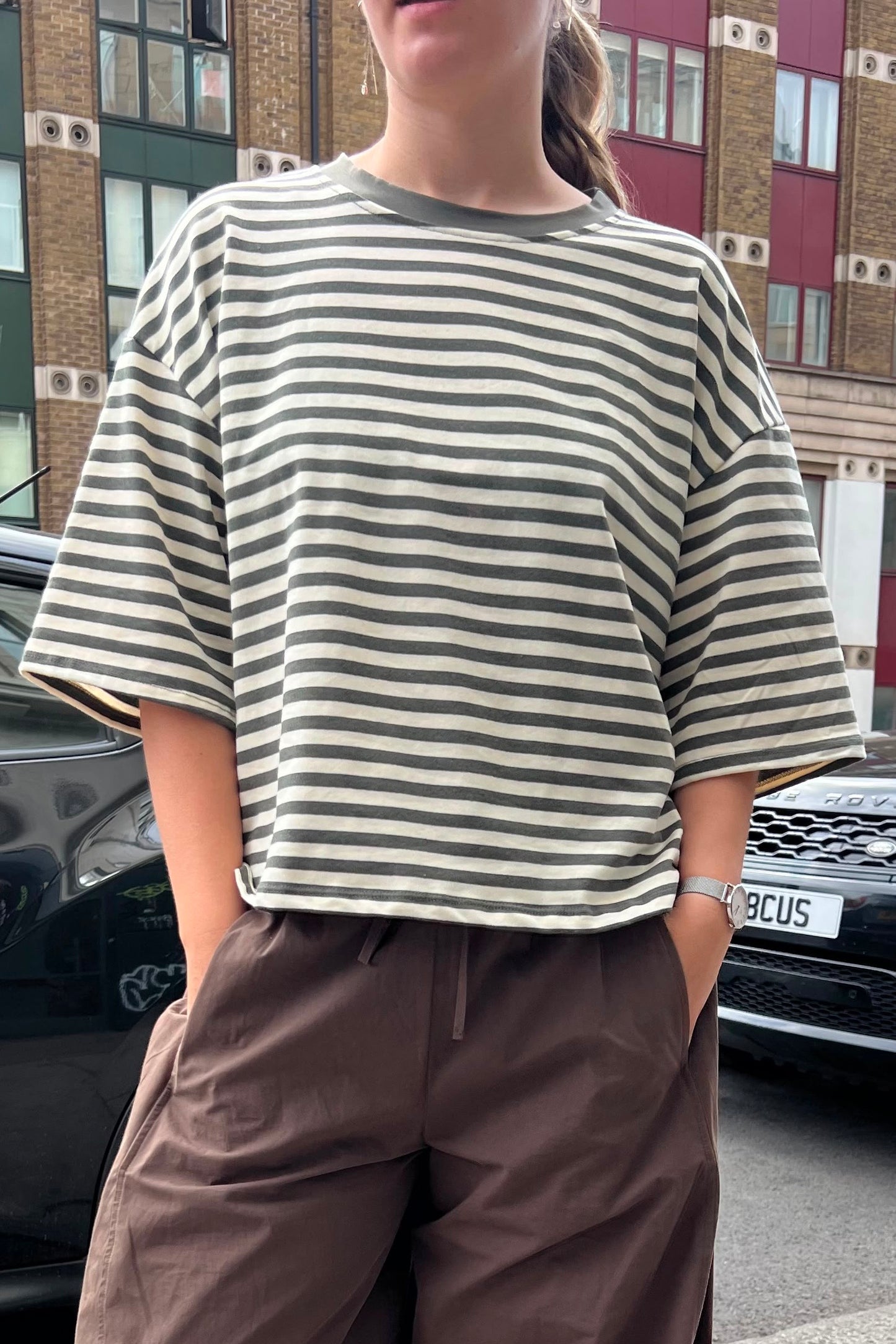Else Striped T-Shirt -White/Khaki