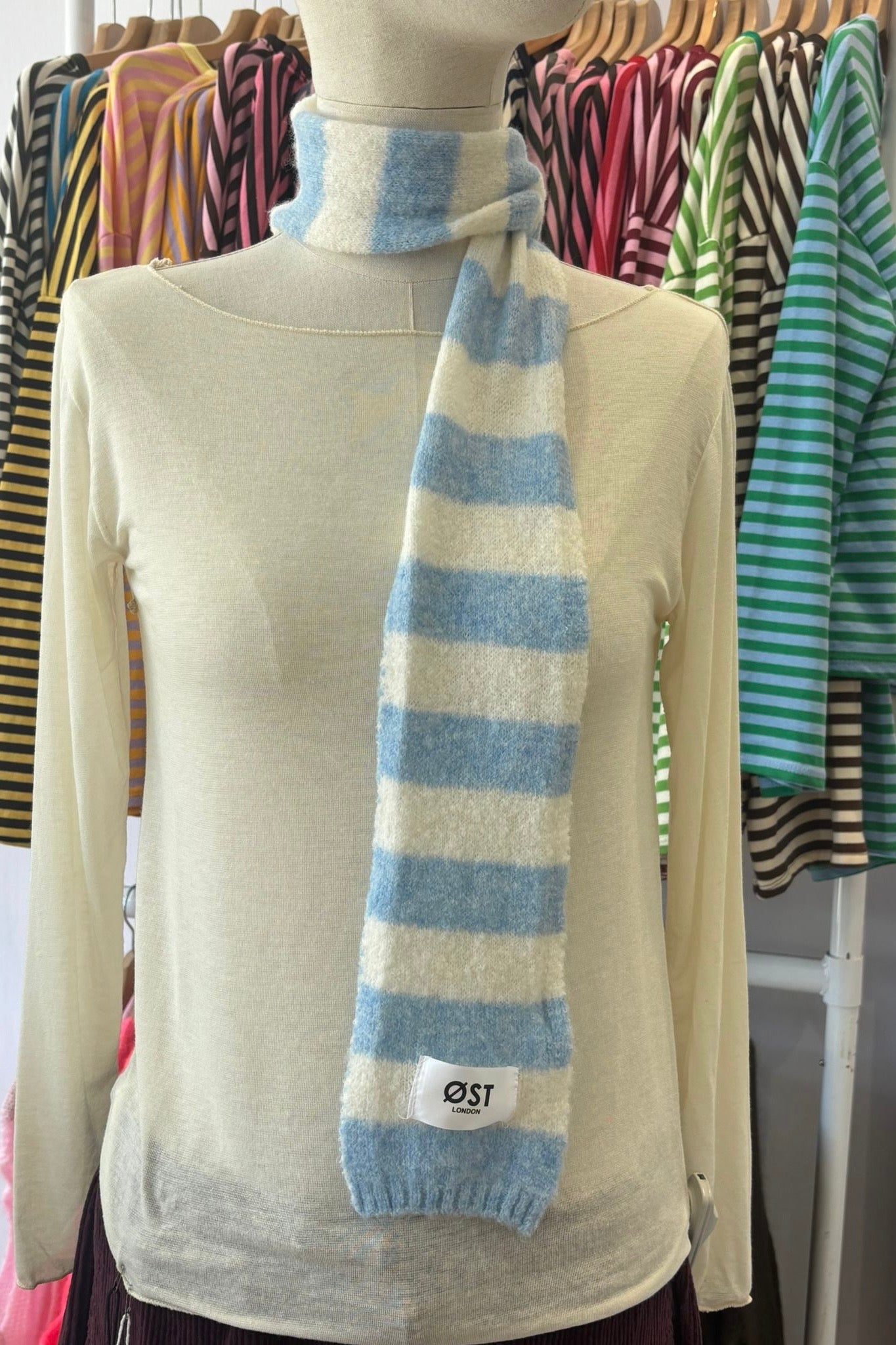 Gunhild Skinny Scarf -Blue/White