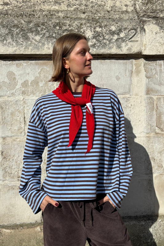 Anna Crewneck -Light Blue/Brown - Øst London