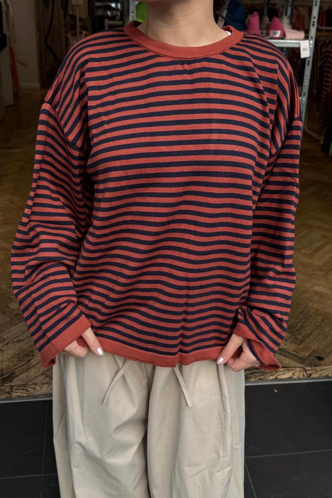 Emilie Striped Jumper -Orange/Navy - Øst London