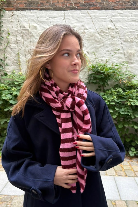 Nordic Stripe Triangel Scarf -Burgundy/Pink - Øst London