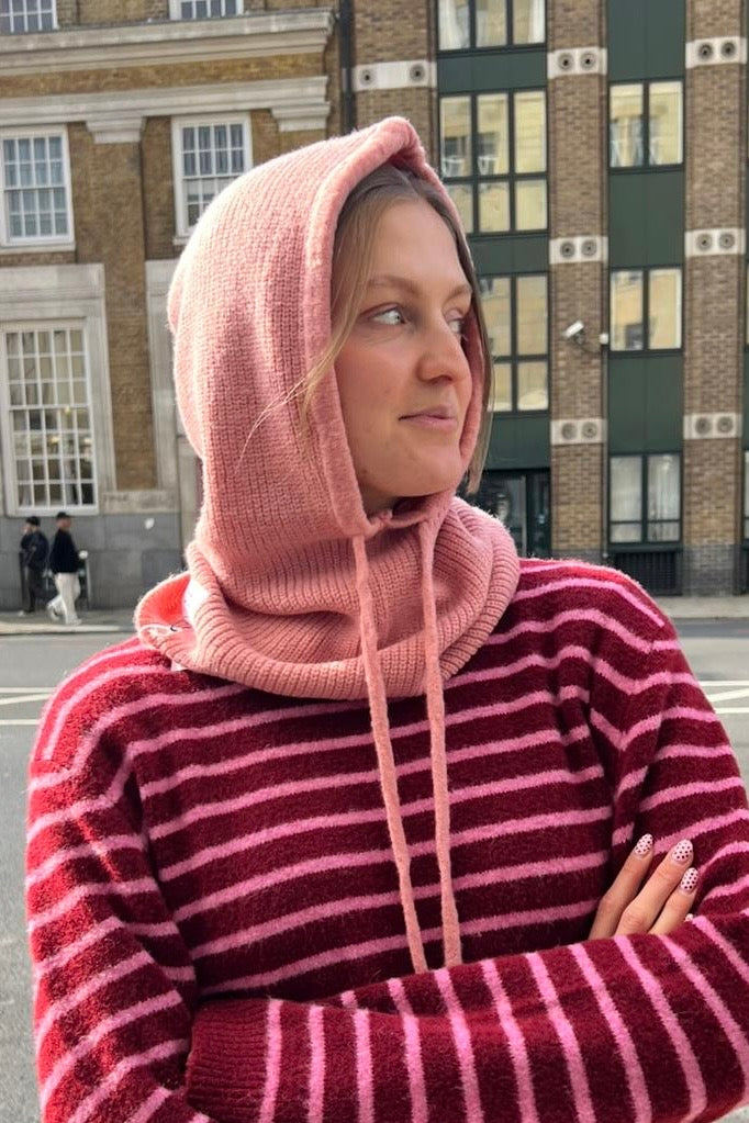 woman wearing a rosa cashmere balaclava 