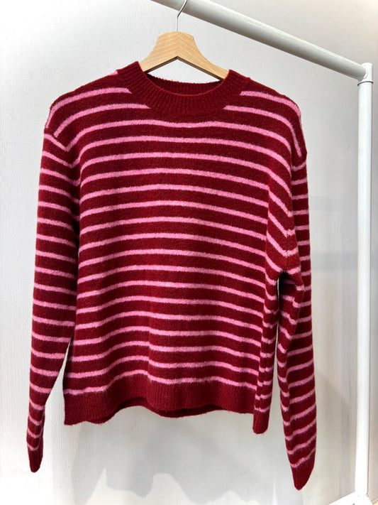 Anika Wool Jumper -Burgundy Strip