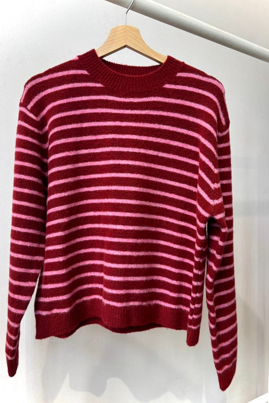 Anika Wool Jumper -Burgundy Strip