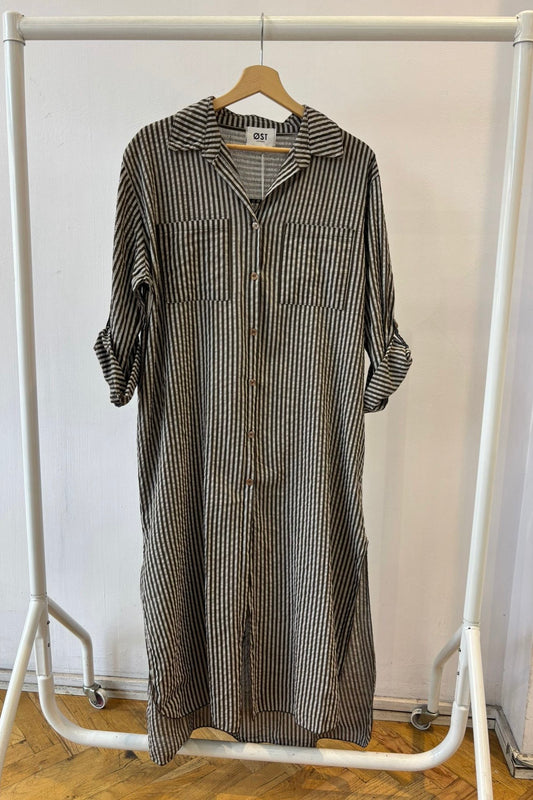 Helene Striped Shirt Dress -Chocolate - Øst London
