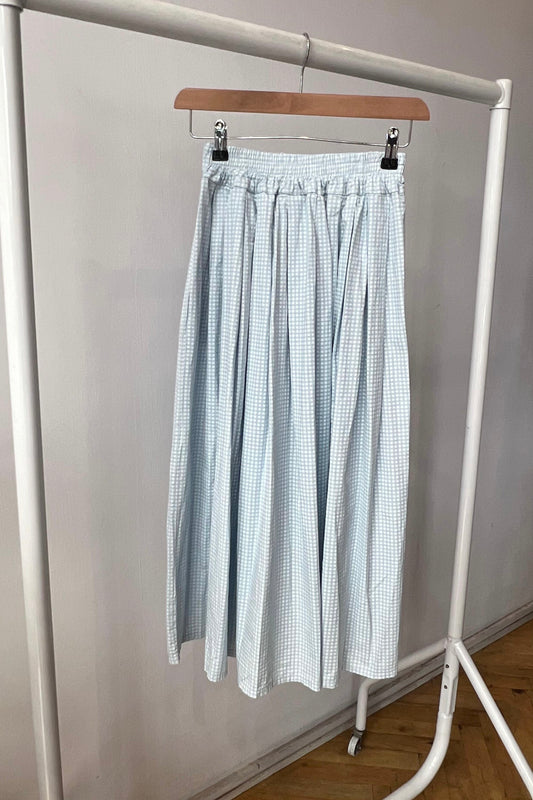 Malene Gingham Medi Skirt -Blue