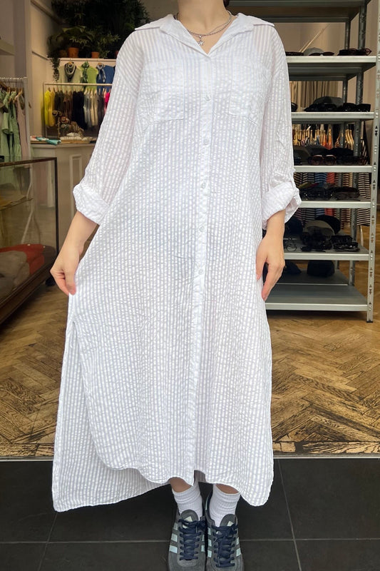 Helene Striped Shirt Dress -White
