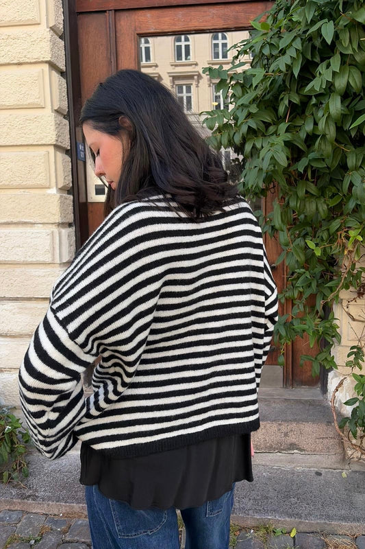Ea Striped Crewneck Jumper -Black/Beige