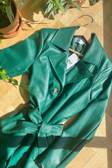 Emerald Green Vegan Leather Trench Coat