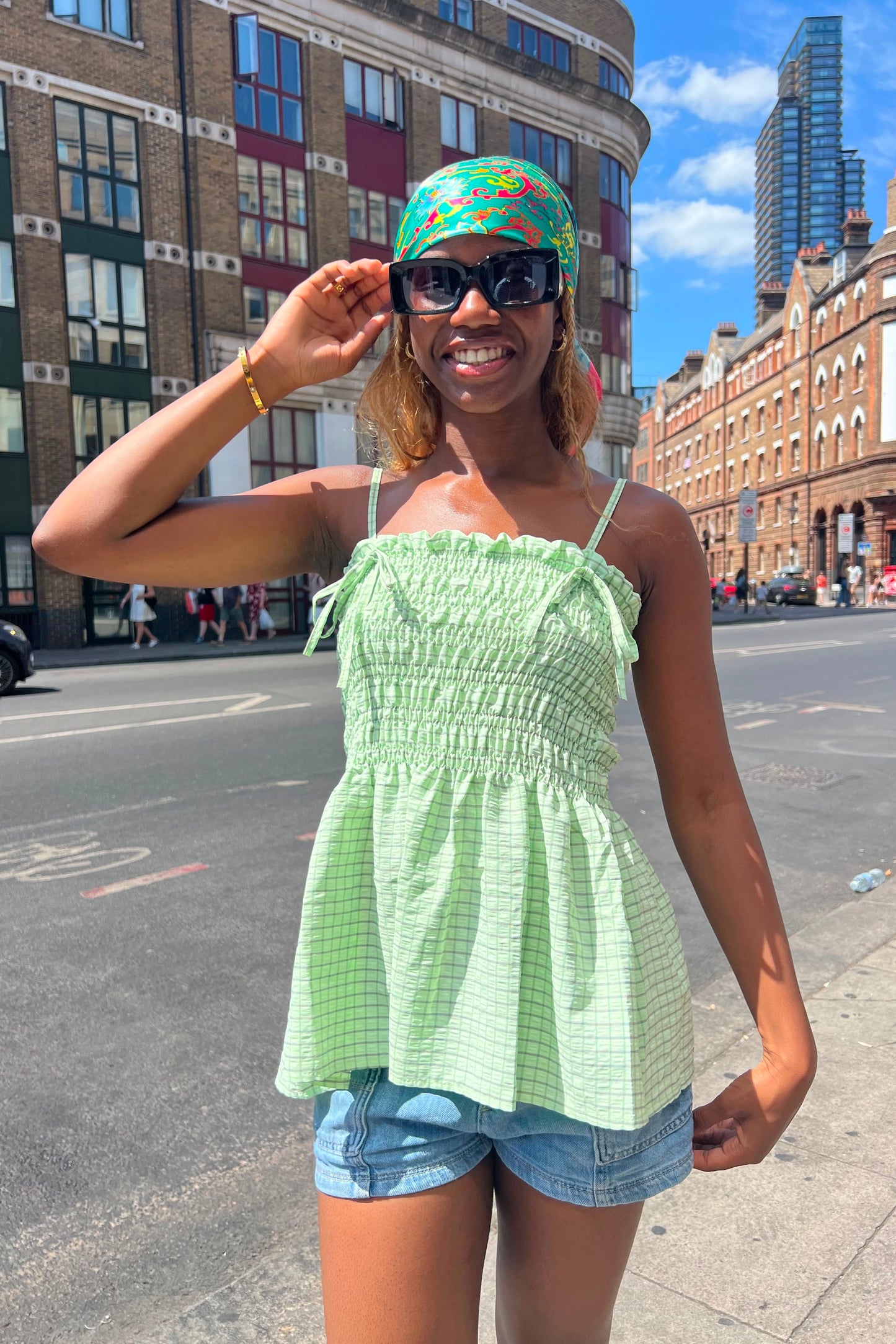 Leonora Smocked Strap Top -Mint Green