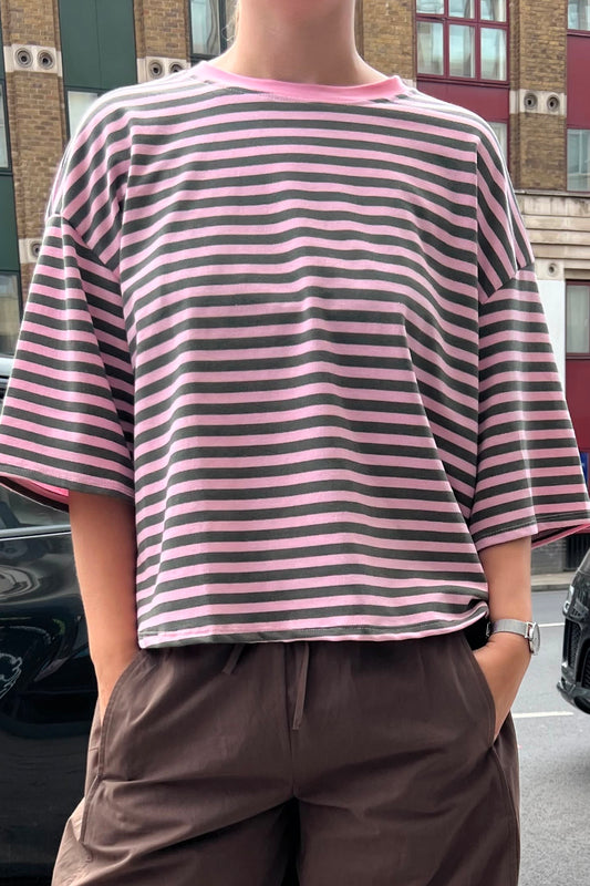 Else Striped T-Shirt - Khaki/Pink - Øst London