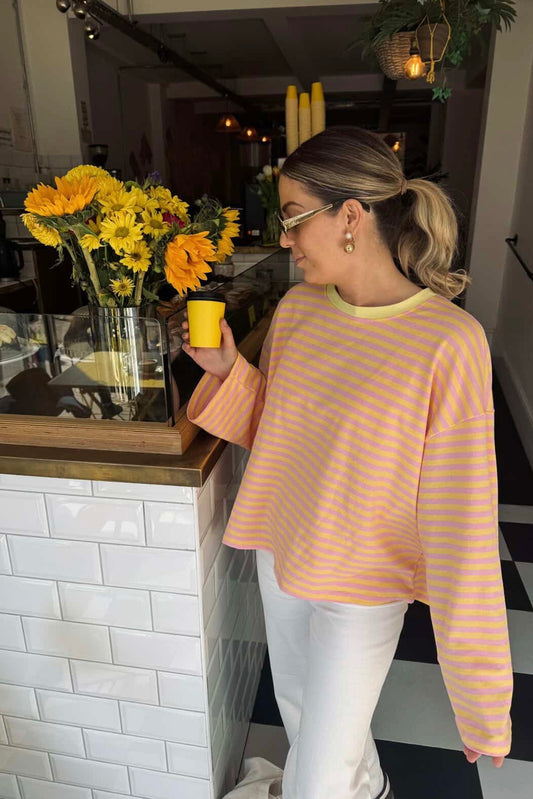 Anna Crewneck -Pink/Yellow - Øst London