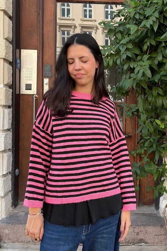 Ea Striped Crewneck Jumper -Pink/Brown