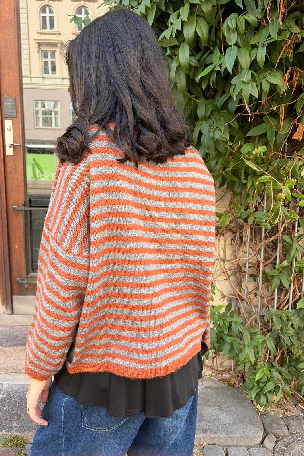 Ea Striped Crewneck Jumper -Terracotta/Grey