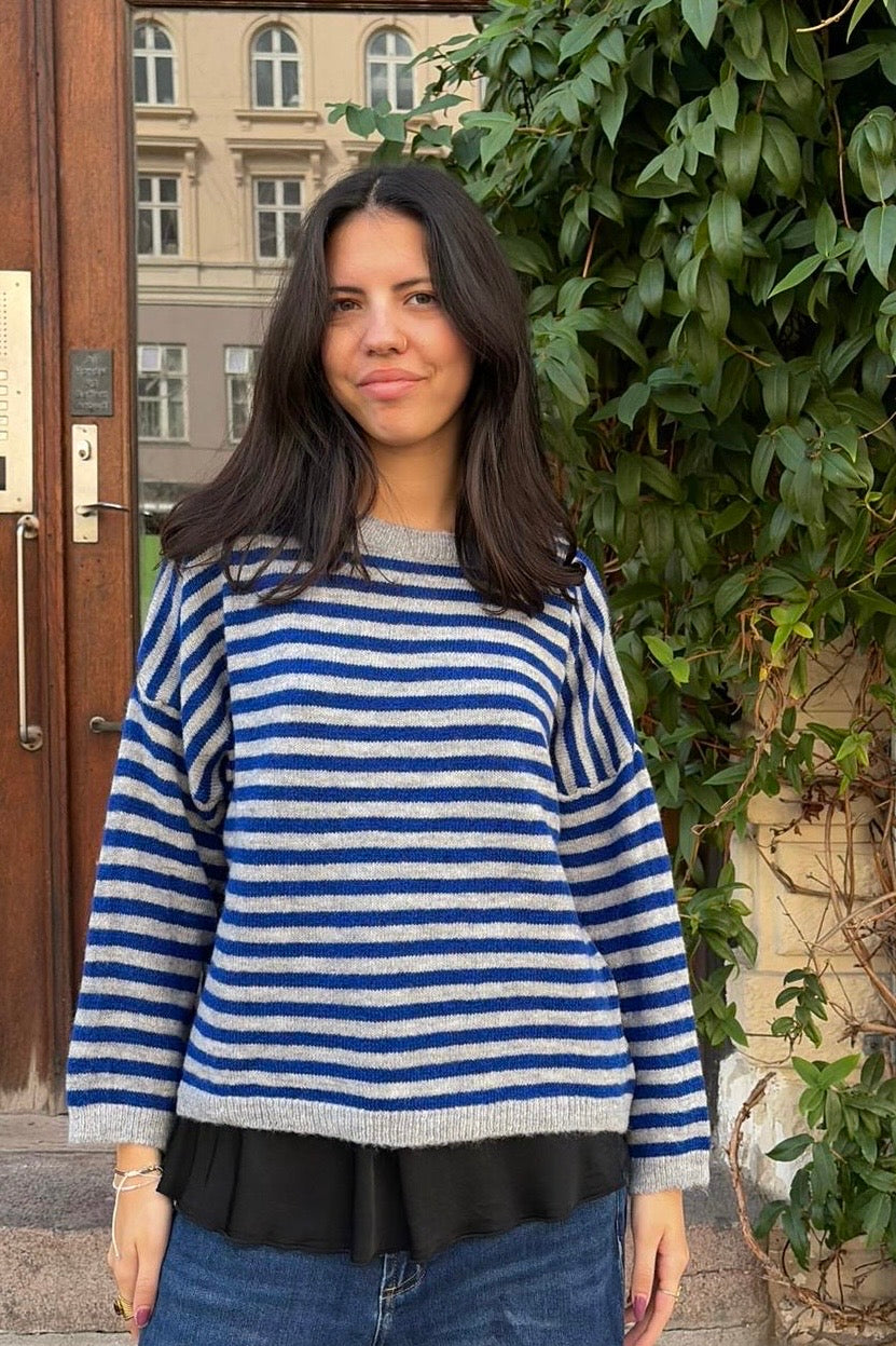 Ea Striped Crewneck Jumper -Light Grey/Royal