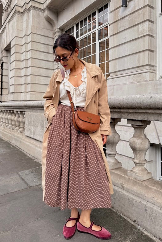 Malene Dot Medi Skirt -Brown - Øst London