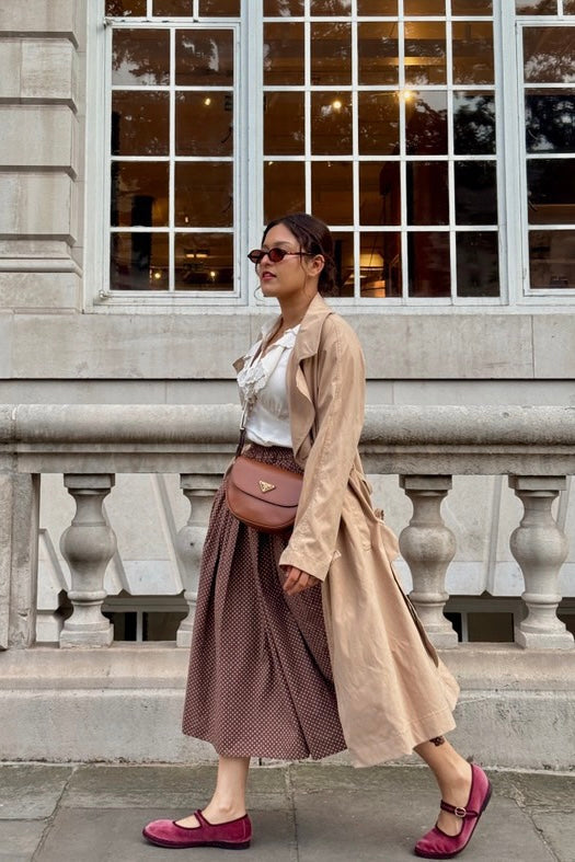 Malene Dot Medi Skirt -Brown - Øst London