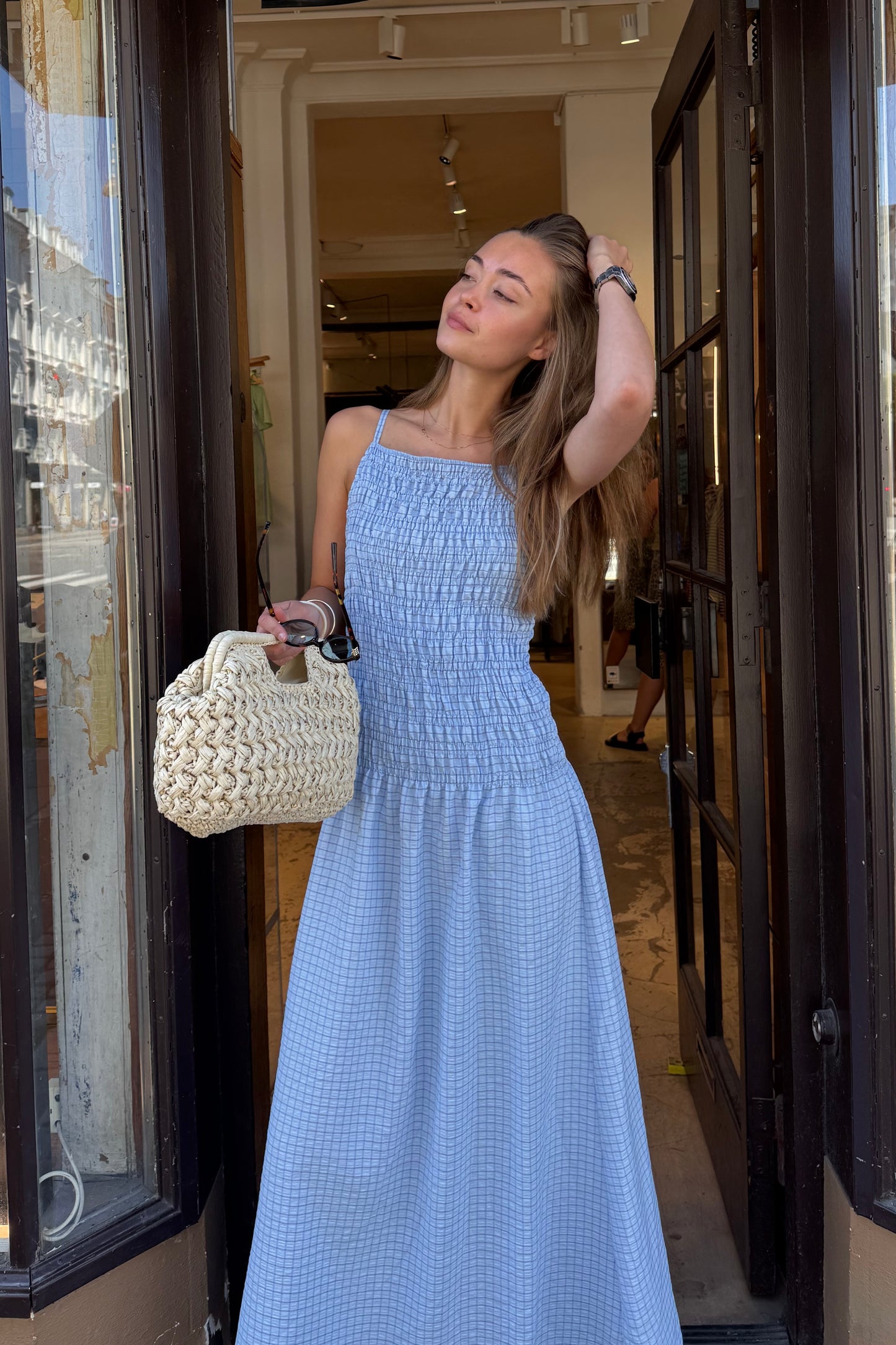 Leonora Smocked Strap Dress -Blue - Øst London