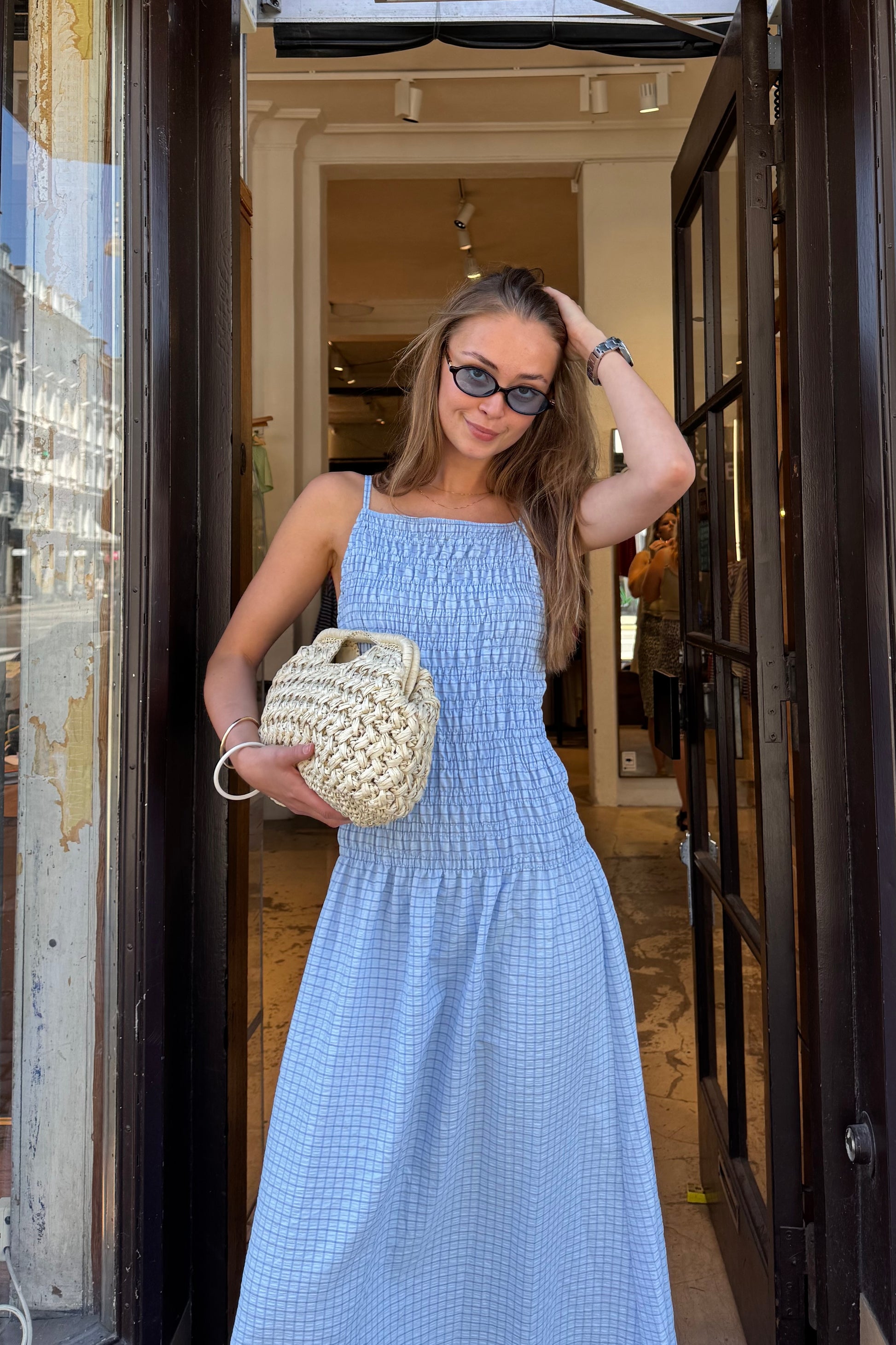 Leonora Smocked Strap Dress -Blue - Øst London