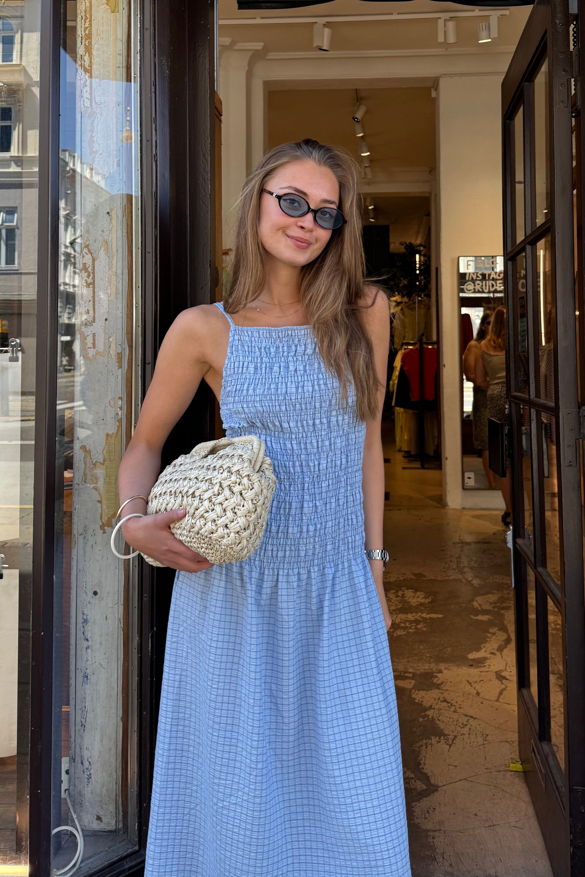 Leonora Smocked Strap Dress -Blue - Øst London