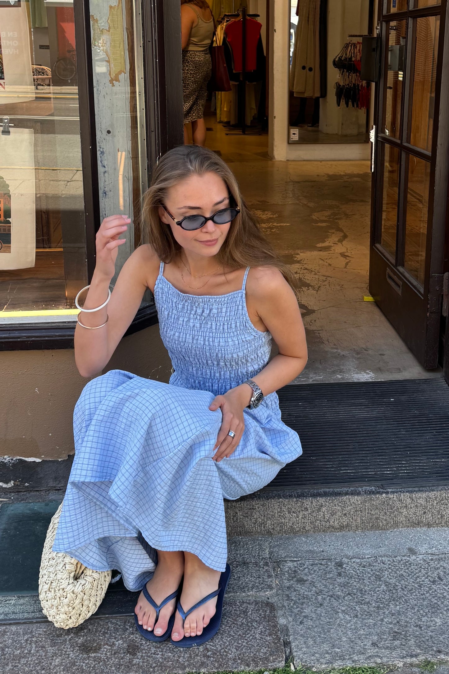 Leonora Smocked Strap Dress -Blue - Øst London