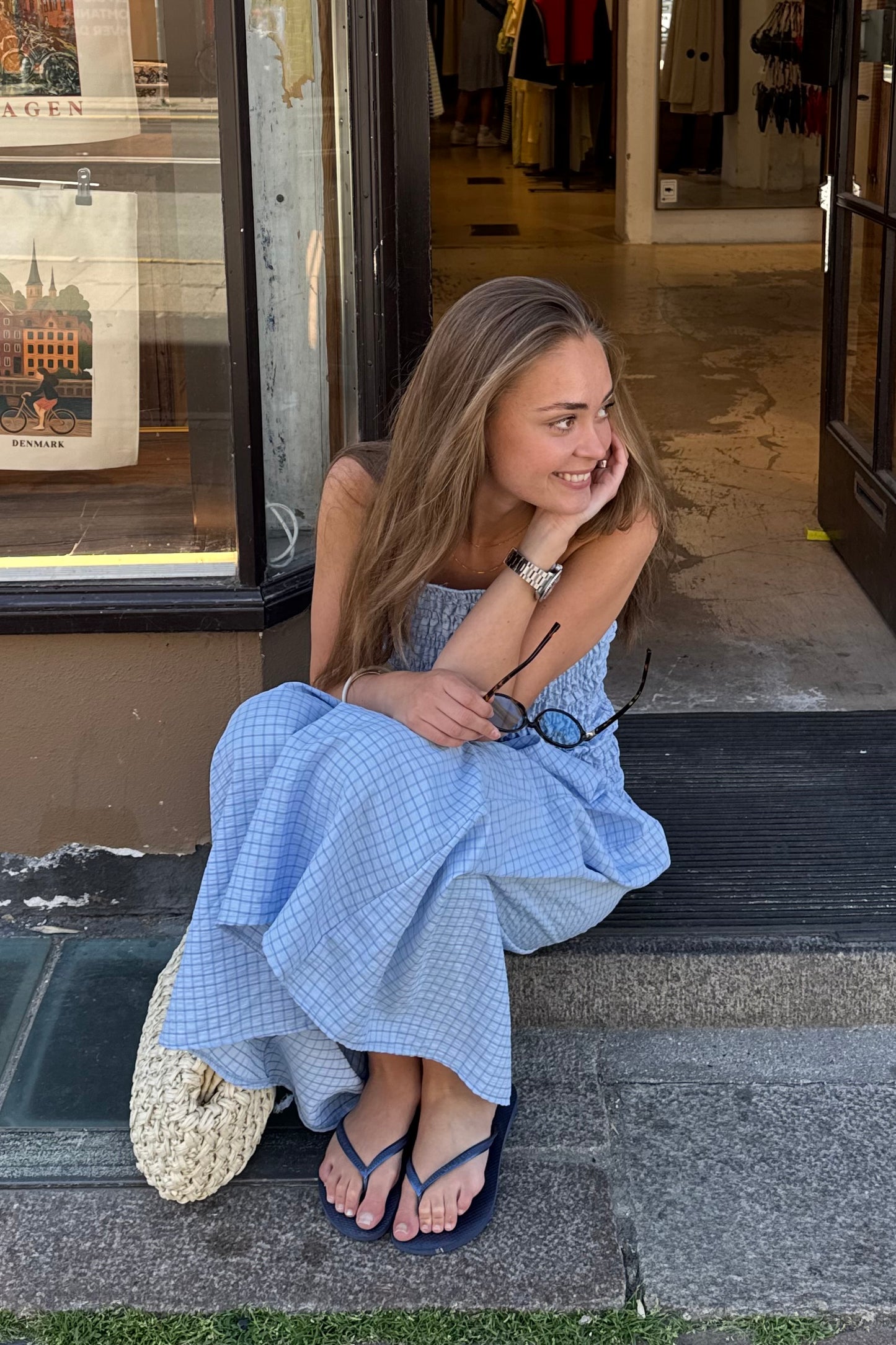 Leonora Smocked Strap Dress -Blue - Øst London