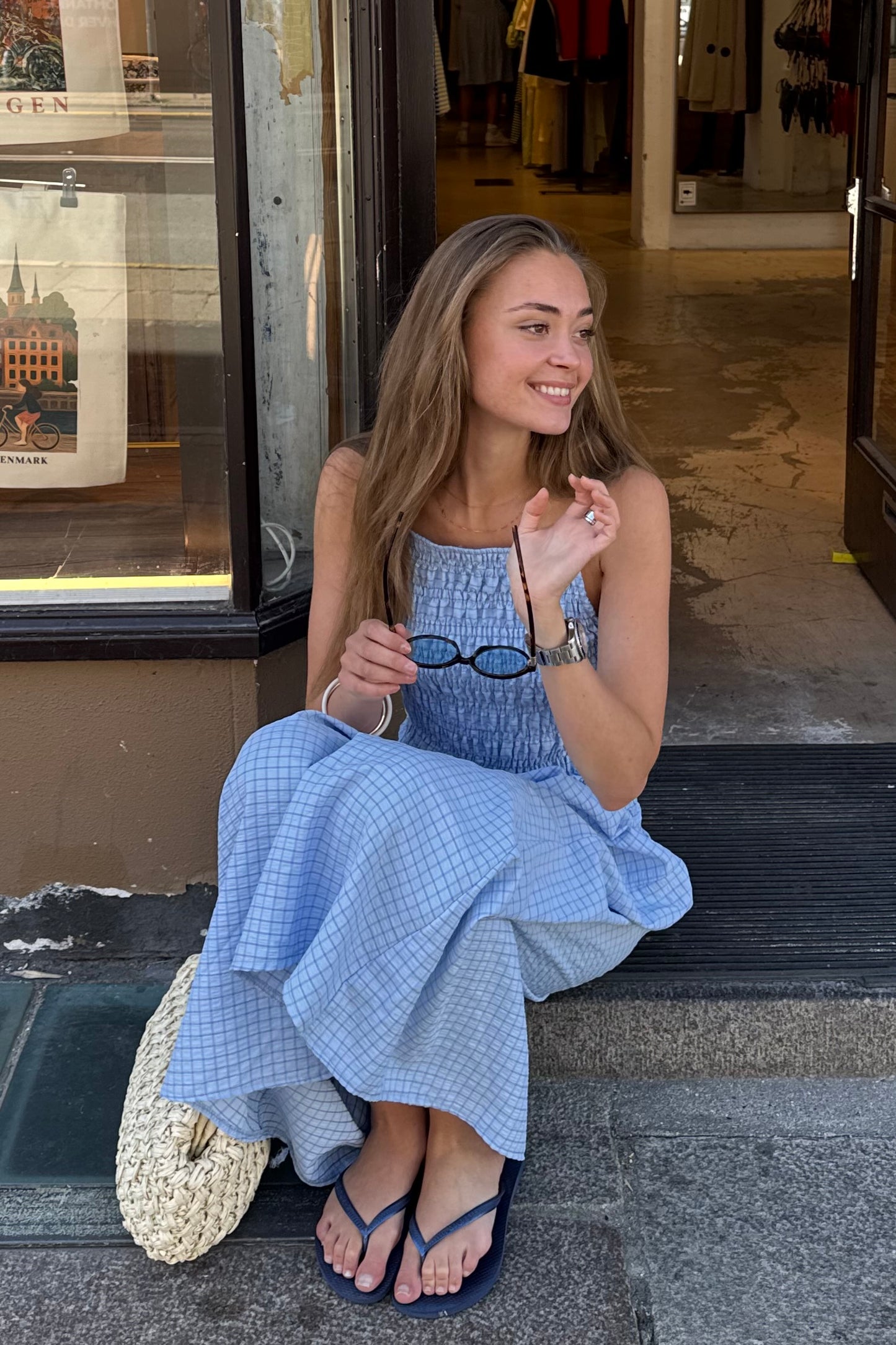Leonora Smocked Strap Dress -Blue - Øst London