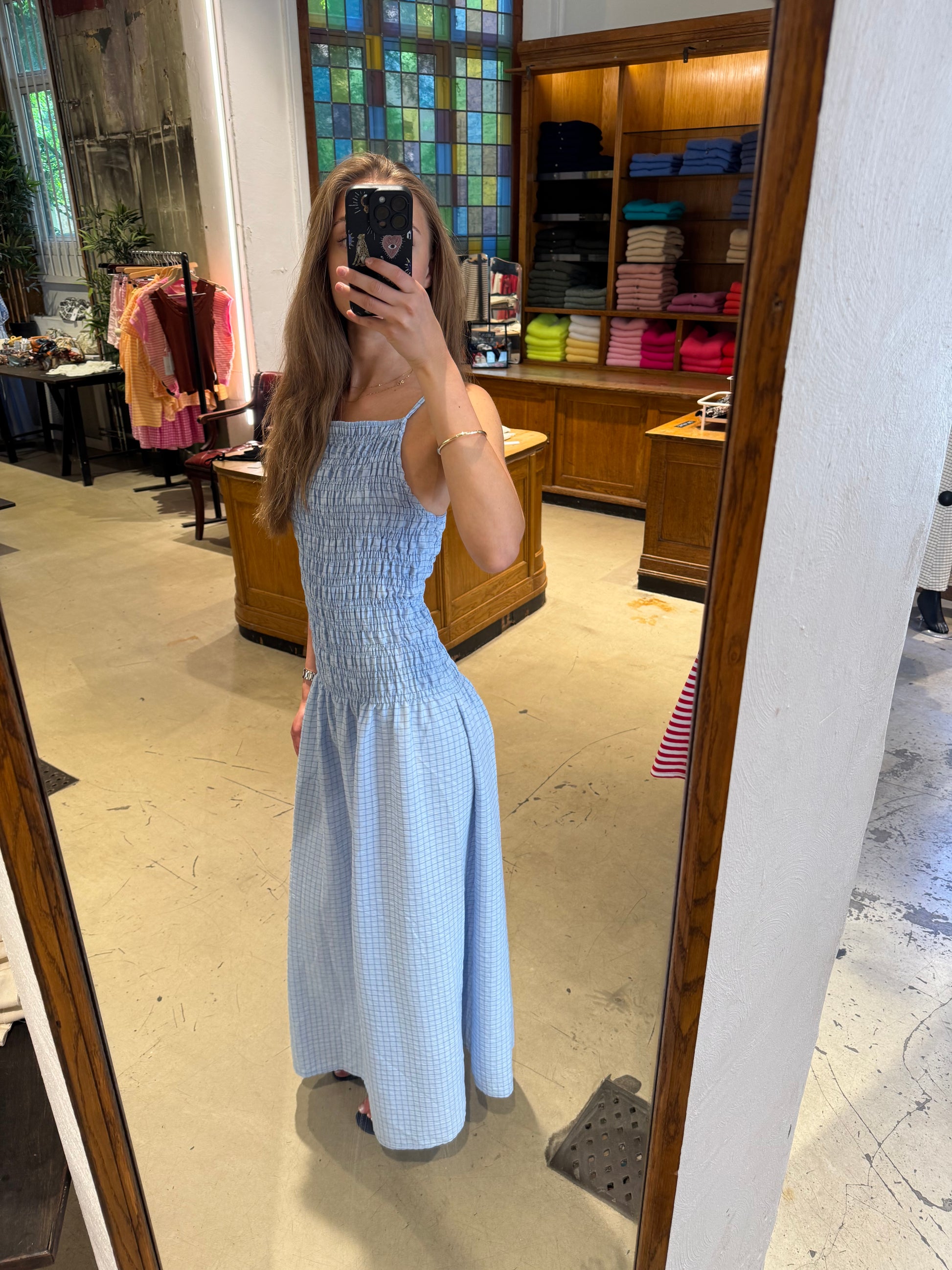 Leonora Smocked Strap Dress -Blue - Øst London