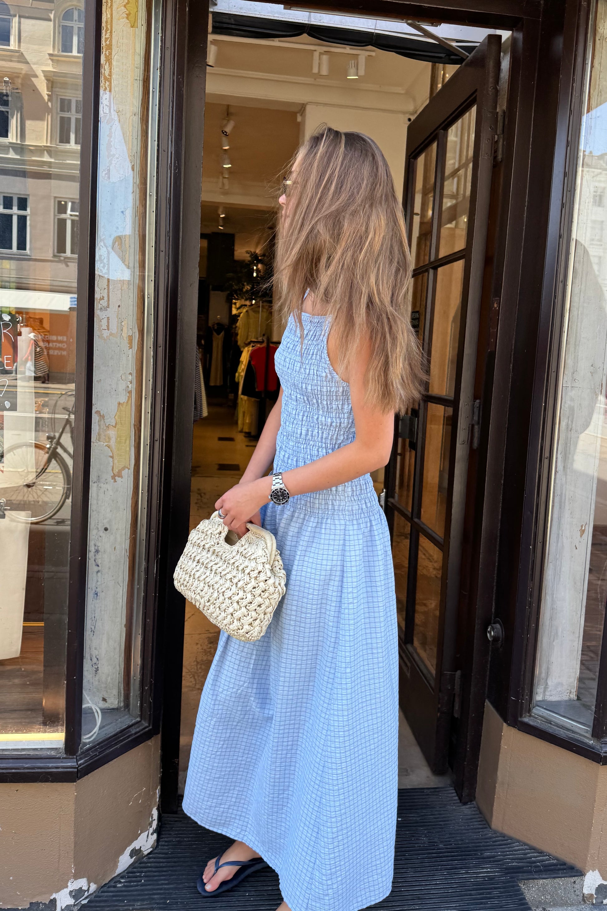 Leonora Smocked Strap Dress -Blue - Øst London