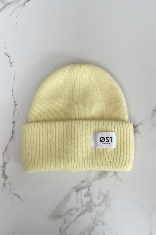 Beanie Angora warm hat light yellow 