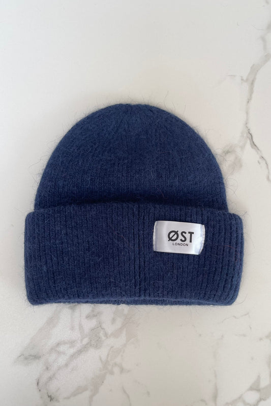 Navy Blue Angora Beanie