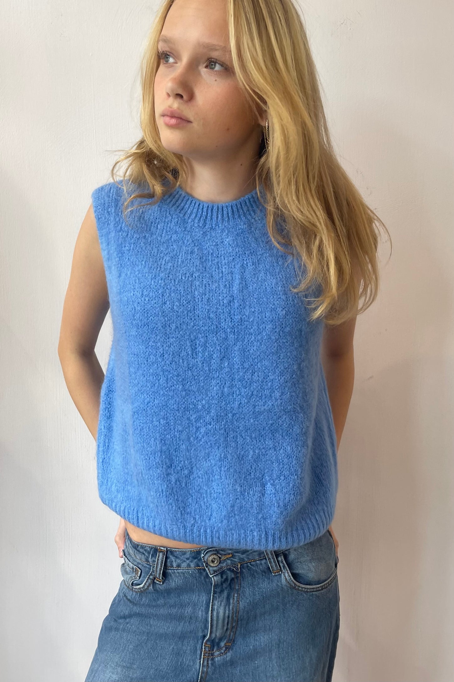 Mohair waistcoat round neck Blue